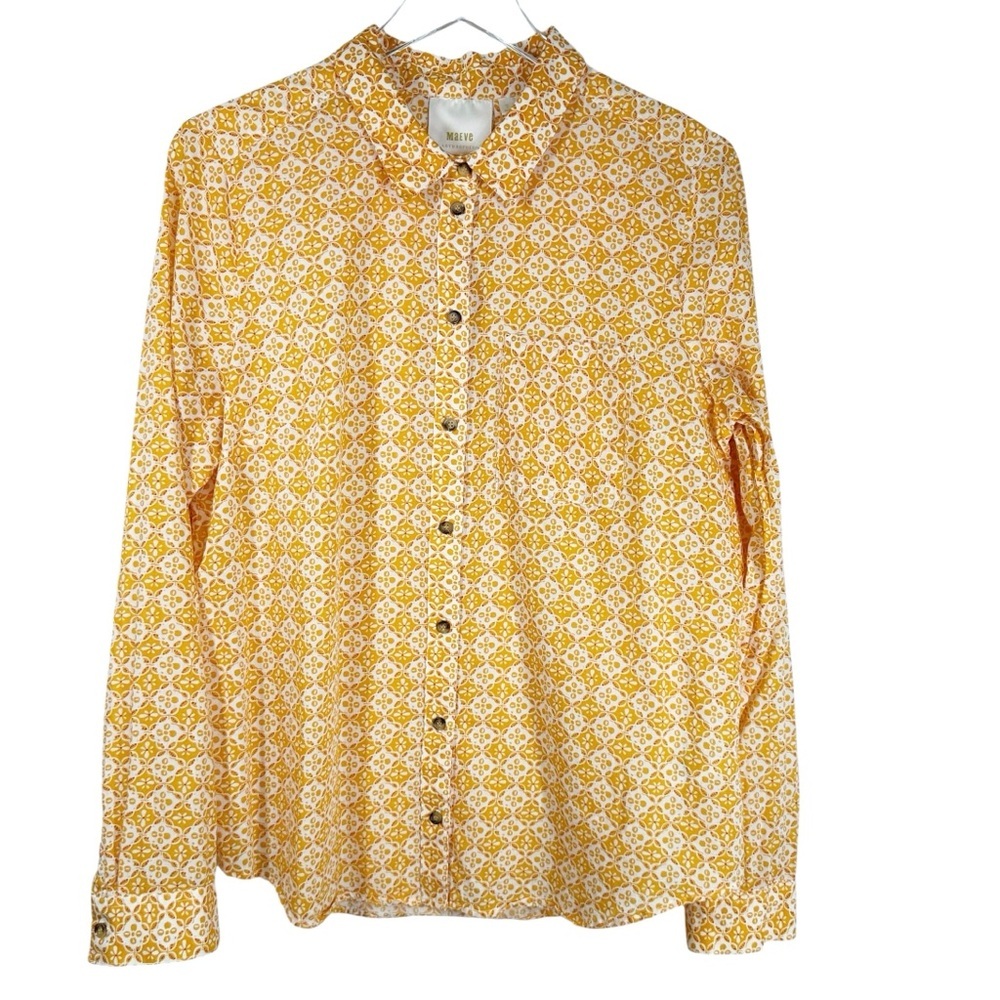 MAEVE Petrin Orange Floral Patterned Button Down Women's Shirt Size 14